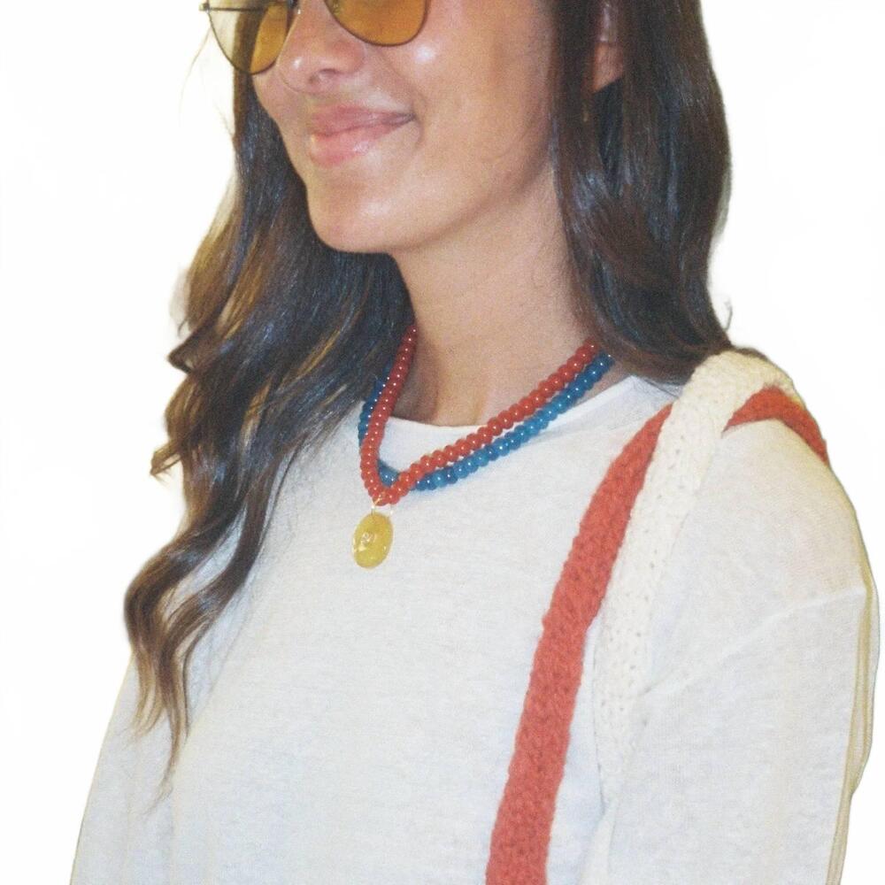 NEW ALEXA LEIGH women's iris necklace in red natural gemstone rondelle beaded